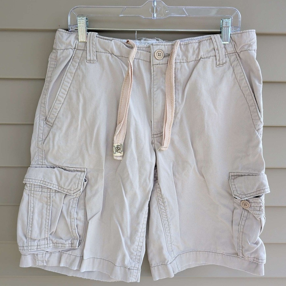 Aeropostale Cargo Shorts Mens 32 Tan Khaki Drawstring Authentic A87 Cotton Twill